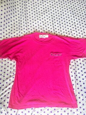 Vintage Hot Pink Short Sleeve Tee with Embroidered Pocket